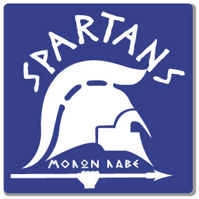 spartans logo one color white print on blue t-shirt