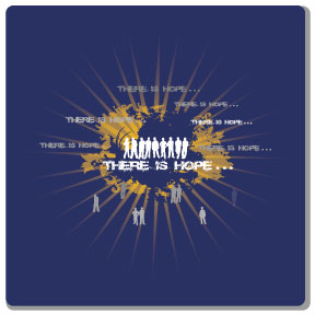 two color design sample on navy blue t-shirt, white and yellow imprint